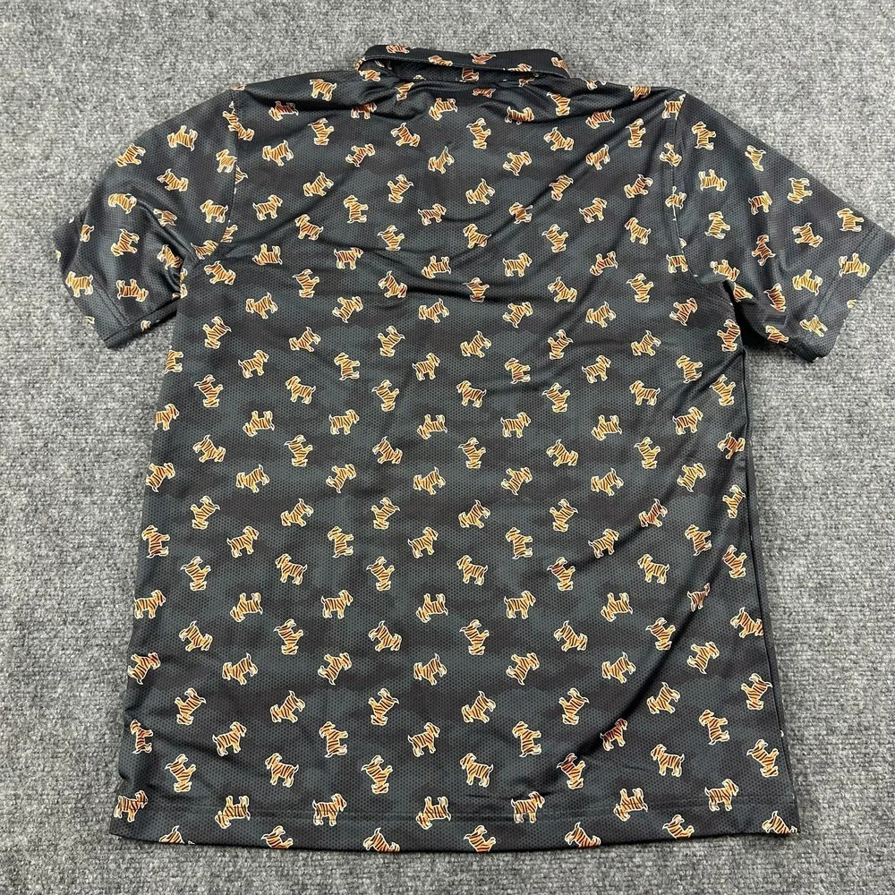 Waggle Polo Shirt Mens Large Gray Tiger Dog Print GOAT Golf Performance‎ Stretch - Picture 6 of 8